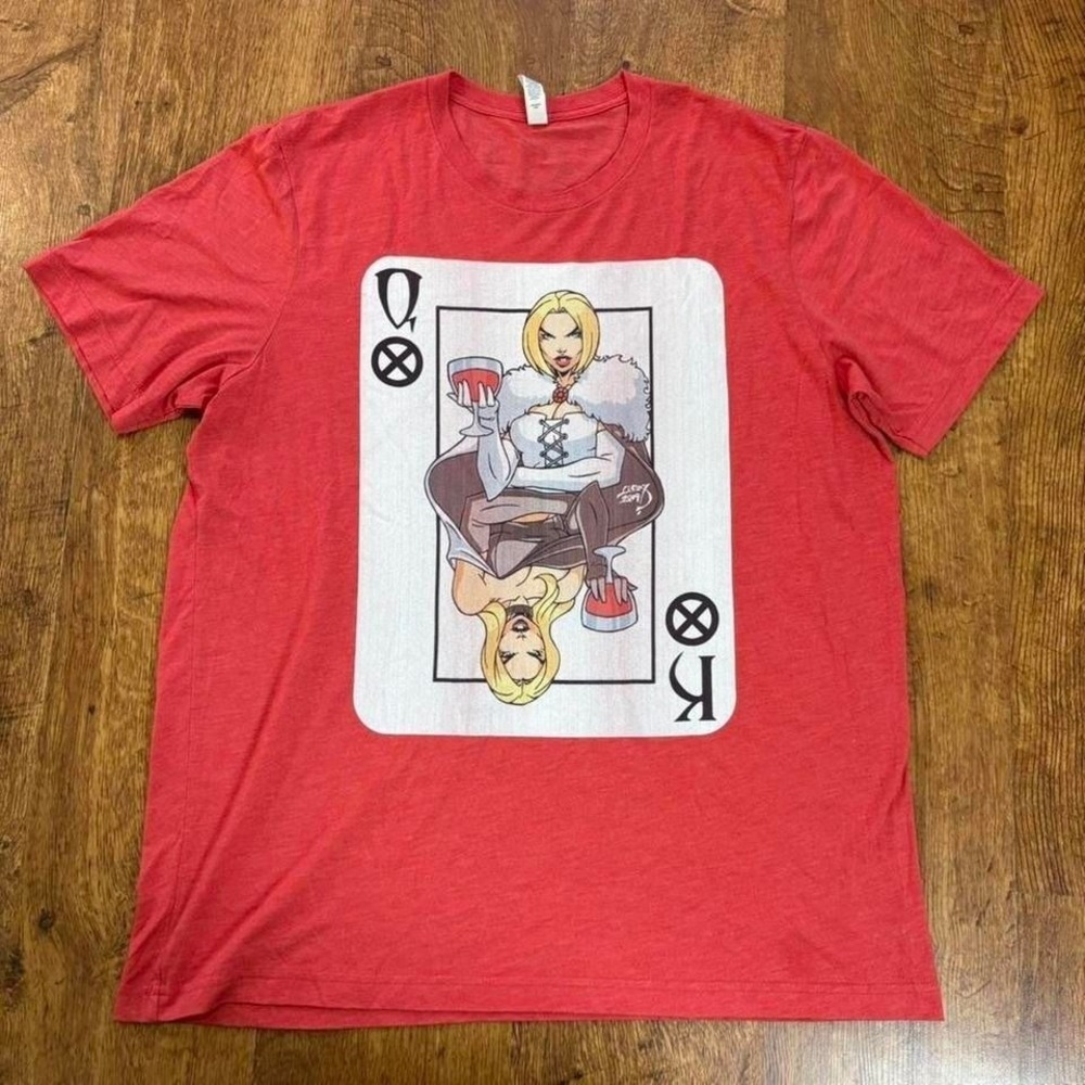 Red X-Men emma frost playing card graphic t-shirt with minor flaws in photos
